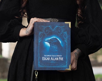 WellReadCo Büchertasche Edgar Allan Poe, The Raven Buchtasche, Bücherwurm Geschenk, Crossbody Buchtasche, Neuheit Clutch, Whimsigoth Handtasche