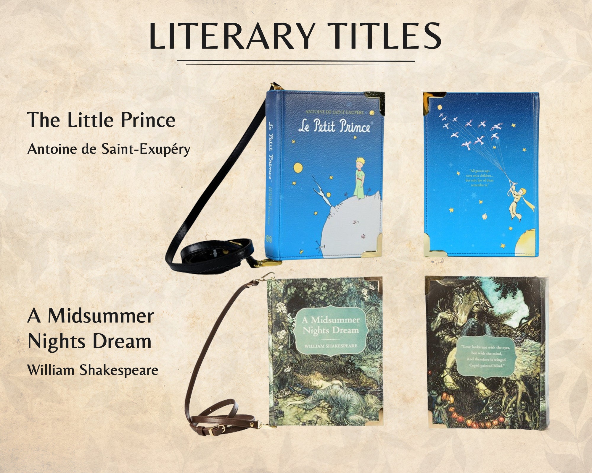 Alice In Wonderland PU Leather Bookcover Shoulder Bag – Literary Themed Crossbody