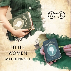 Set di borsetta e portafoglio Little Women, accessori regalo per la mamma, regalo per gli amanti dei libri, borsa per libri vittoriana, pochette da libro, porta carte