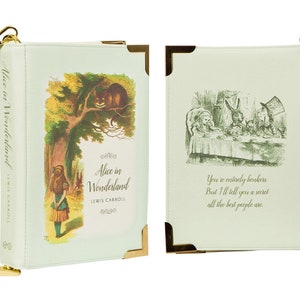 Buch Geldbörse, Alice im Wunderland Tasche, Buch Handtasche, buchförmige Tasche, Abschlussgeschenk, Märchen Schulter Handtasche, Crossbody Tasche, Buch-Liebhaber