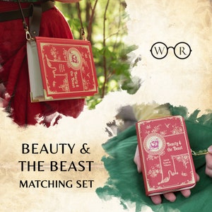 Ensemble sac à main et livre La Belle et la bête, cartable de conte de fées, cadeau d'accessoires en forme de livre pour maman, sac à main livre fantaisie