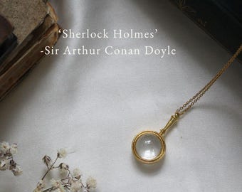 Sherlock Holmes Necklace, Magnifying Glass Pendant Necklace, Gift For Her, Literary Jewelry, Book Lover Gifts, Bookish Merch, Gold Plated