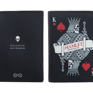 Mini billetera Hamlet, tarjetero con forma de libro, monedero, regalo para el padre, bolsa con forma de rey de corazones, billetera con cremallera, bolsa para monedas con forma de libro, regalo para un fan de Shakespeare