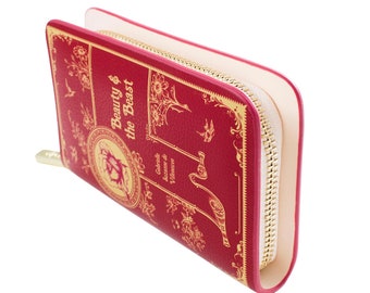 Cartera de libros de La Bella y la Bestia, embrague de libros de cuento de hadas, regalos del Día de las Madres para ella, carteras femeninas, monedero rojo, arte inspirado en libros