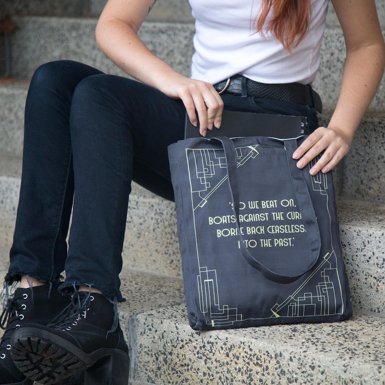 The Great Gatsby Bag, Book Tote Bag, Art Deco Bag, Librarian Bag, Black Tote Bag, Beach Tote Bag, Laptop Bag, Book Purse Bag, Shopping Bag image 3