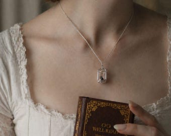 Jane Eyre Gold/Silver Bookish Necklace, Victorian Birdcage, Dark Academia, Romantic Literary Jewellery Gift for Book Lover, Unique Gift