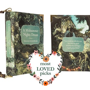 Sommernachtstraum-Buch-Geldbeutel, Shakespeare-Geschenk für Mama, Buch-Clutch-Tasche, Buch-Liebhaber-Geschenk, Partykleidung, buchförmige Tasche, literarisch