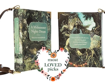 Midsummer Nights Dream Book Purse, Shakespeare Gifts, Book Clutch Bag, Book Lovers Gift, Fairytale Fashion Book Shaped Bag, Literary Gift