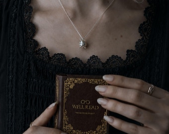 The Encyclopedia of Potion Making Gold/Silver Cauldron Necklace, Witchy Apothecary Jewellery, Victorian Gothic Fantasy Gift for Book Lover