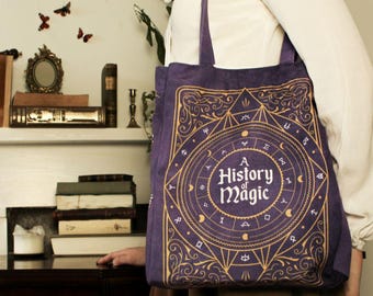 History of Magic Tote Bag, Witchy Totes, Gifts for Daughter, Fantasy Book Bag, Bookish Gifts for Her, Wizard Shoulder Bag, Celestial Totes