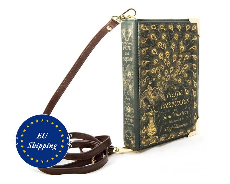 Envío local de la UE Regalo para amantes de los libros, Orgullo y prejuicio de la bolsa de libros, Monedero de libros de Jane Austen, Regalos del Día de las Madres, Bolsos de mano librescos, Embrague de libros Large Crossbody Bag