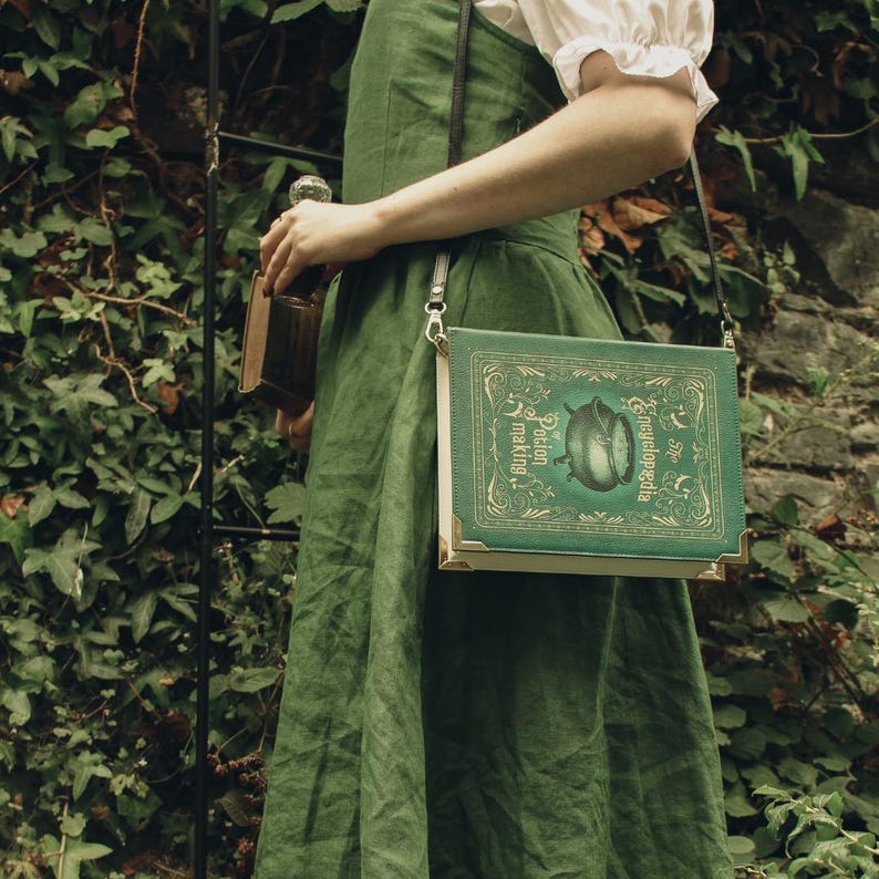The Encyclopedia of Potion Making Book Handbag, Dark Academia Crossbody Bag, Holiday Gift Purse, Witchy Book Bag, Fantasy Gift, Goblincore image 1