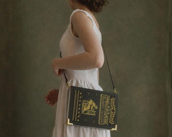 Homer's Odyssey Book Bag, Olive Gold Vegan Leather Crossbody, Dark Academia Mythology Bag