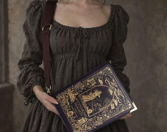 Wuthering Heights Gold Foiled Book Handbag, Emily Bronte Gothic Crossbody Purse, Vegan Leather Book Bag, Dark Academia Gift