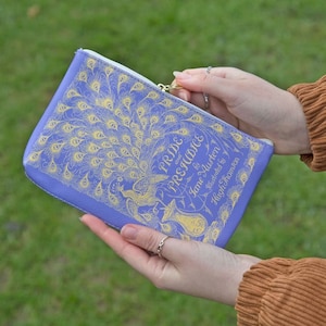 Pride and Prejudice Book Pouch, Purple Clutch, Jane Austen Gift, Book Wallet With Zipper, Pemberley Wallet, Book Lover Gift, Period Pouch