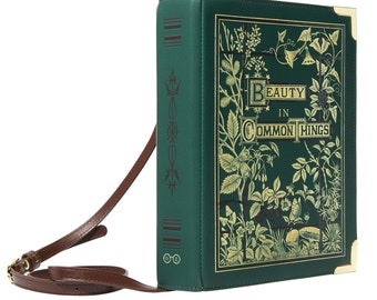 Schönheit in den gemeinsamen Dingen Buch Geldbörse, viktorianische Buch Tasche, botanische Crossbody Handtasche, Bücherwurm Geschenke, niedliche Buch Kupplung, Floral Buch geformte Tasche