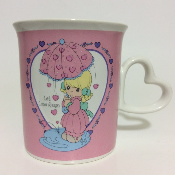 Vintage Precious Moments Coffee Mug Cup Pink White Heart Handle 10 Oz