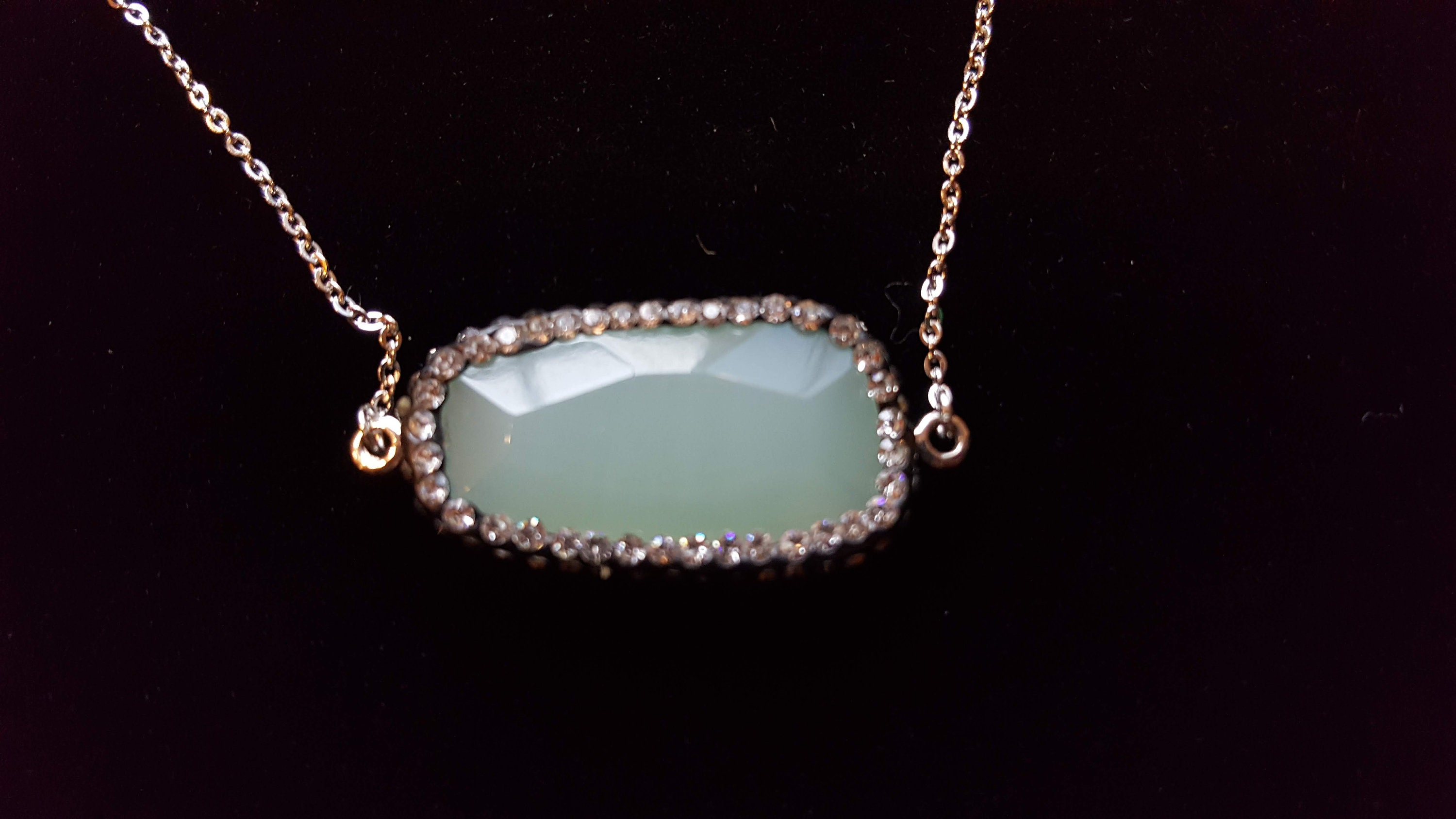 Sage Green Pendant Necklace With Rhinestone Accents on Silver Etsy India