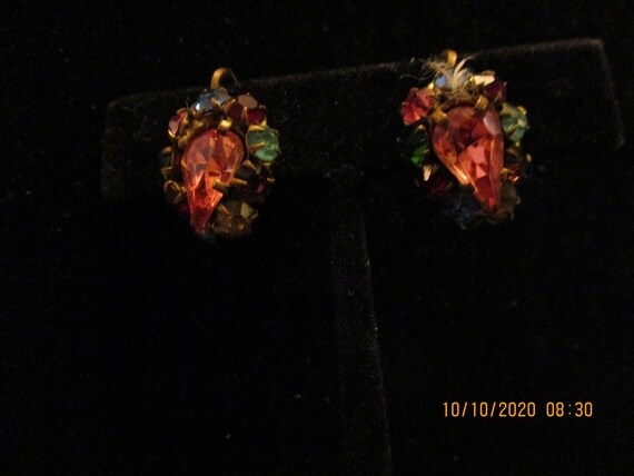 Vintage Czech Multi Color Rhinestone Screw On Ea