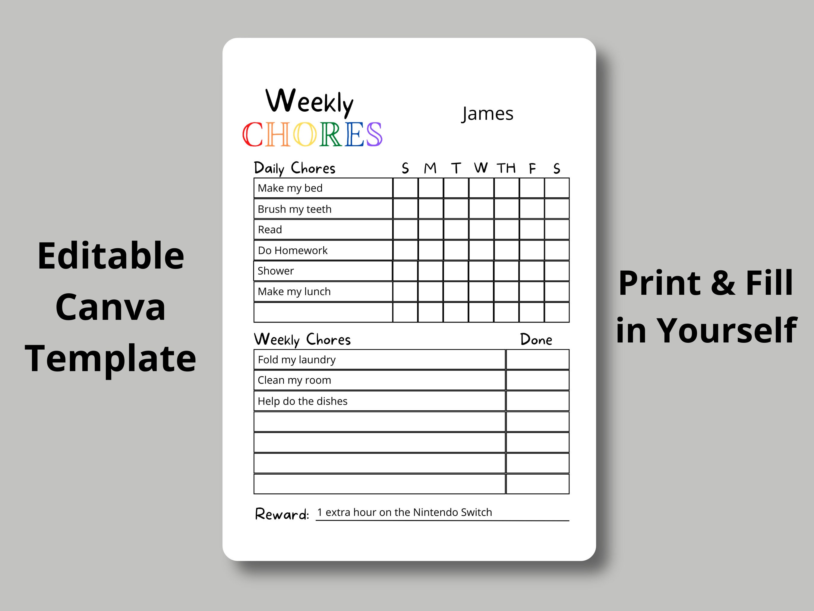 Chore Chart Canva Template for Kids, Kids Chores, Kids Chore Chart ...