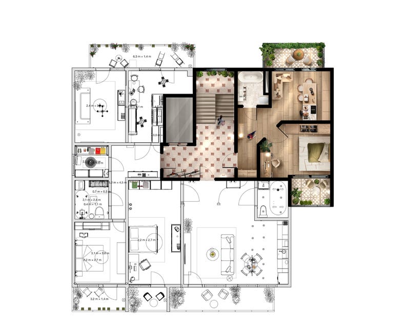 Floor Plan Hand-drawn Rendering /original Hand-drawn Rendering Floor ...