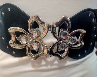 Satin Floral Stretch Belt: 3D Black Flowers, Plus Size - Etsy display picture 1