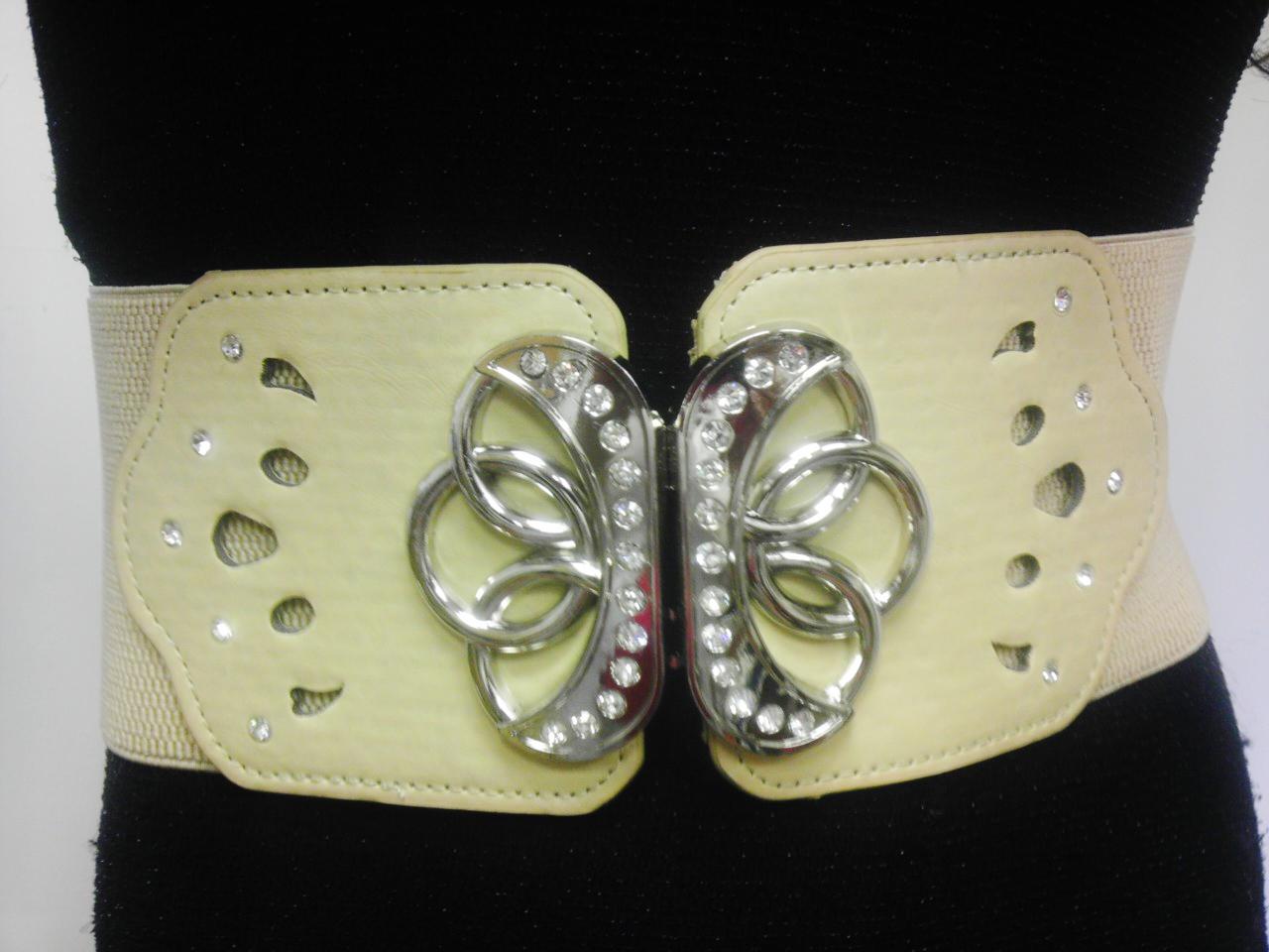 Rhinestone Flower Buckle Belt: Wide Gold Stretchy Fashion  display picture 2