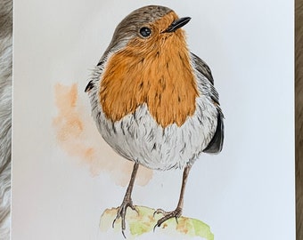 Original watercolor painting of robin