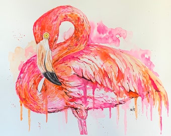 Flamingo, Original watercolor painting