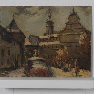 Urban landscape, vintage oil painting, church landscape, autumn landscape, author&#39;s painting, artistic impressionism, original home decor