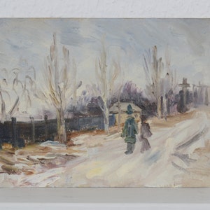 Winter landscape, landscape oil painting, vintage artwork, artistic impressionism, rural landscape, home decor