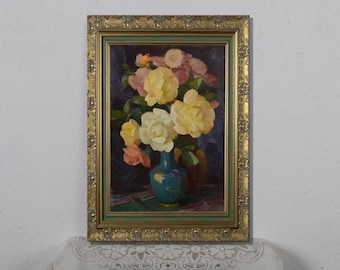 Original oil painting, still life with flowers, vintage painting, art impressionism, bright flowers, fine art, art decor