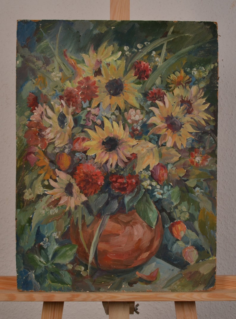 art and collectibles impressionism flower still life Antique oil painting vintage painting original still life