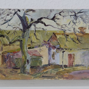 Original oil painting, country house, autumn landscape, vintage landscape, impressionist painting, art home decor