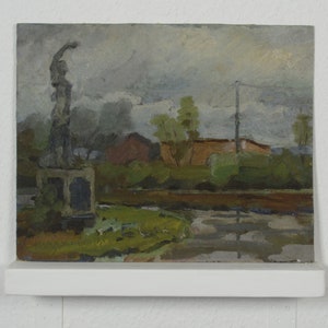 Arte impressionista, cenário rural de outono, pintura a óleo de paisagem, pintura vintage, edifício listado, paisagem urbana, para decoração de casa