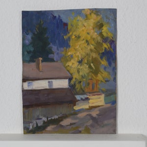 Rural landscape in oil, original painting, original artwork, vintage painting, impressionism, art home decor