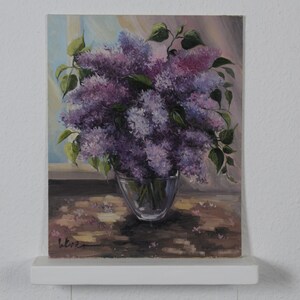 Floral still life, lilac on the table, oil painting with flowers, impressionistic painting, kitchen decor