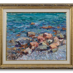 Seascape, original oil painting, rocky coast, landscape painting, works of art and collectibles, decor for the kitchen or bedroom