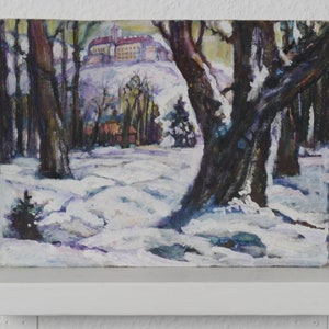 Paisagem urbana, paisagem de inverno, arte impressionista, pintura vintage, pintura a óleo de paisagem, arte paisagística, para decoração de casa