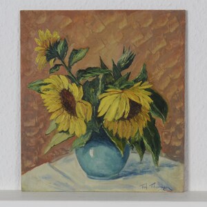 Oil painting, floral still life, sunflower bouquet, table bouquet, artwork and collectible home decor