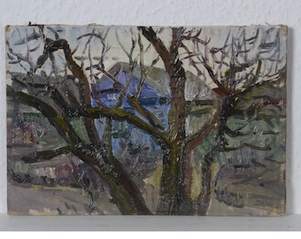 Rural landscape oil painting, original art work, nature landscape, vintage painting, impressionism, art home decor