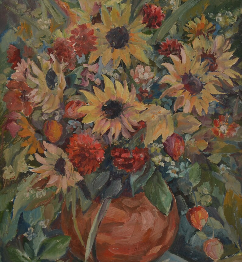 art and collectibles impressionism flower still life Antique oil painting vintage painting original still life