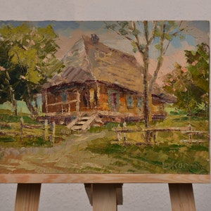 Original oil painting, country house, autumn landscape, forest landscape, impressionist painting, art home decor