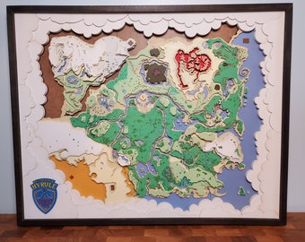 Legend of Zelda: Breath of the Wild - 3D Laser-Cut Hardwood Map, Fantasy Map with Stain and Poplar Frame