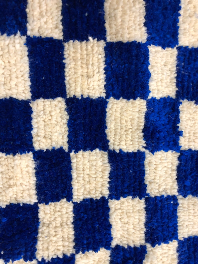 Moroccan area rug checkered board rug large Navy blue white Etsy