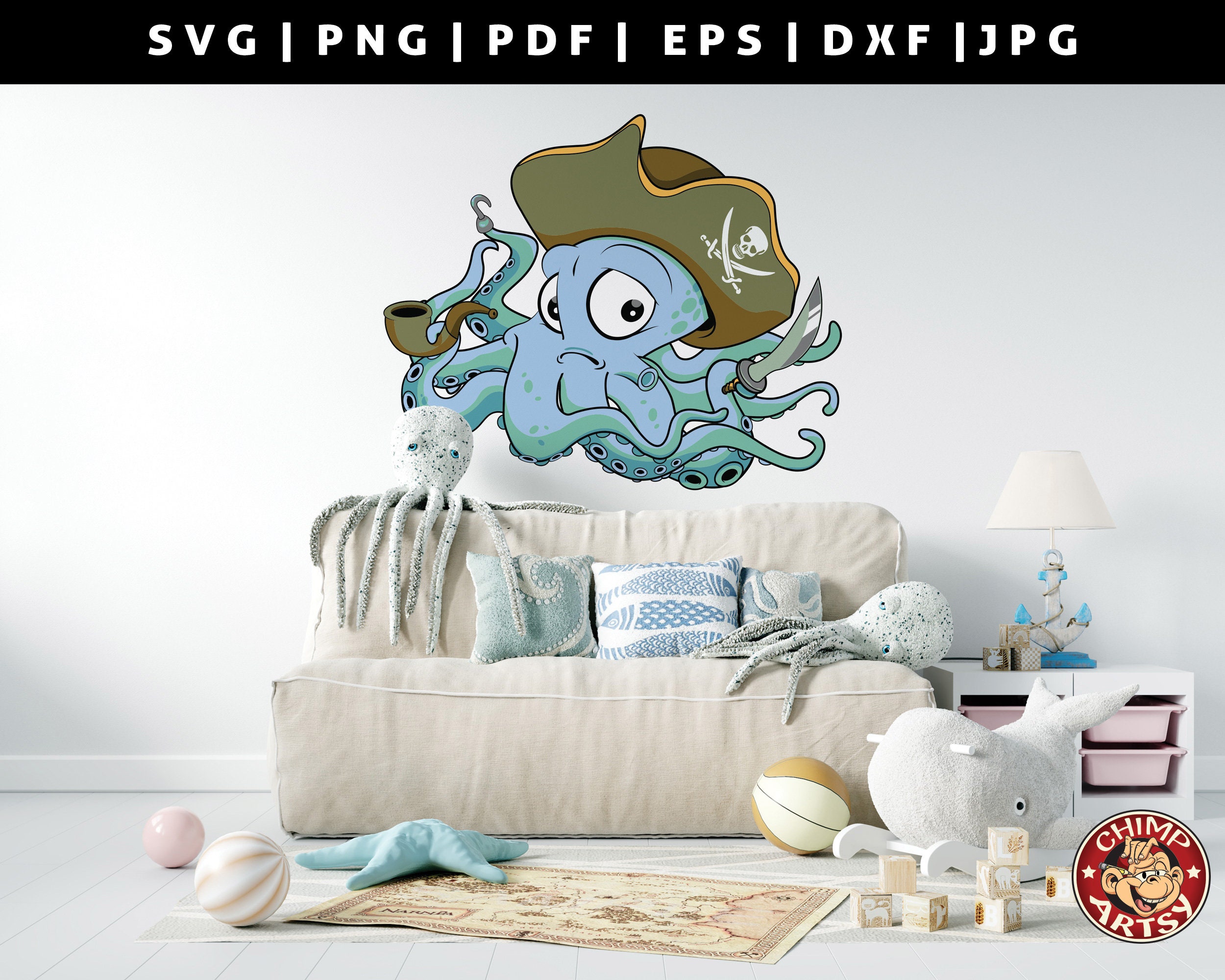 Download Octopus Pirate Svg Layered Print Graphic Decor Art Pirate Themed Birthday Animal Kingdom Svg Png Dxf Pirate Clipart Vector Cut File