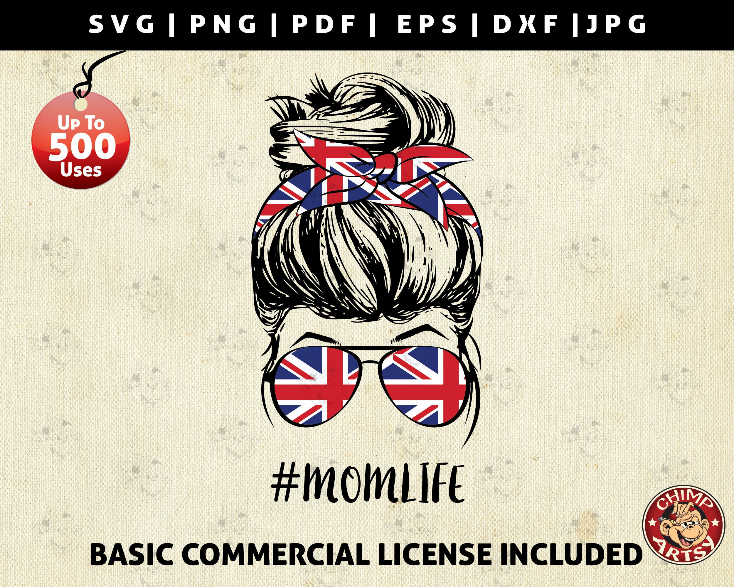 Download Uk Mom Life Svg Layered Print Graphic Design Art Logo Design Element Logo Sunglasses Messy Bun Svg Png Dxf Clipart Vector Cut Cutting File
