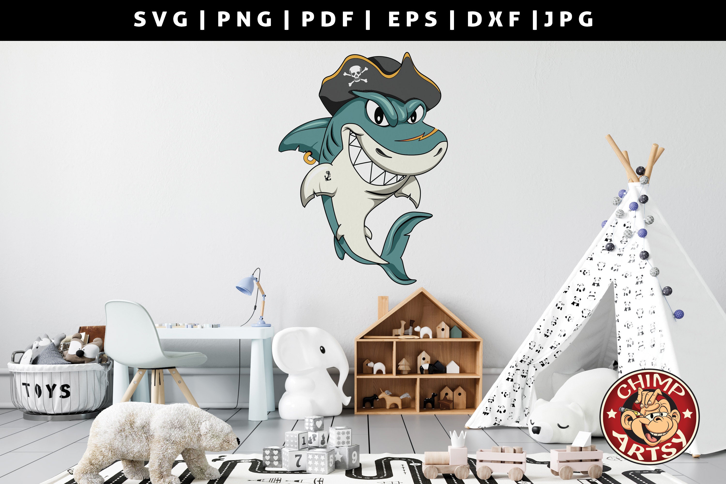 Baby Shark Svg Layered Print Graphic Decor Art Design Element Logo Nautical Pirate Themed Birthday Svg Png Dxf Clipart Vector Cut File
