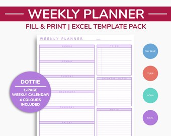 editable weekly planner printable excel weekly planner etsy ireland