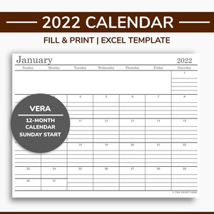 editable 2022 excel calendar template printable modern etsy australia